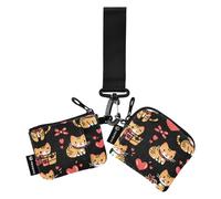 Foiosoh Lovely Cats Lot de 2 porte-cartes de visite minimalistes avec porte-clés pour femme et homme Noir et rouge, Jolis chats noirs et rouges, 1 size, Moderne
