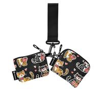 Foiosoh Lovely Cats Lot de 2 porte-monnaie double avec fermeture éclair pour homme et femme Noir et jaune, Lovely Cats Noir et Jaune, 1 size, Moderne