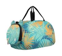 Foiosoh Palm Leaf Sac de sport pour garçon avec compartiment à chaussures Sac de voyage léger pour l'école, le sport, les voyages Bleu sarcelle, Feuille de palmier sarcelle, 1 size, Moderne/ajusté
