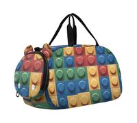 Foiosoh Sac de sport pour enfants avec compartiment à chaussures de grande capacité pour voyage, sport, fitness et entraînement, Motif blocs de construction, 1 size, Moderne/ajusté