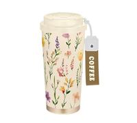 Foiosoh Summer Flowers Freesia - Gobelet à café de voyage beige avec couvercles - Tasse à café isotherme en acier inoxydable pour boissons chaudes et froides - 500 ml - Étanche