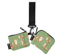 Foiosoh Sweet Wild Fox Lot de 2 portefeuilles à double dragonne pour femme et homme avec poche zippée pour homme et femme Vert, Sweet Fox Vert, 1 size, Moderne