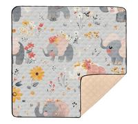 Foiosoh Tapis de gym et d'activité antidérapant pour bébé, motif éléphant gris délicat, 127 x 127 cm