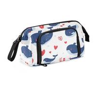 Foiosoh Trousse à crayons de grande capacité avec compartiment pour crayons, cosmétiques, maquillage pour filles, université, bleu, Saint-Valentin, baleine, amour