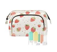 Foiosoh Trousse de maquillage bleue citron et feuille avec fermeture éclair de grande capacité pour femme, Fraises et pois beiges, 1 size, Dessin animé, Fraises et pois beiges, 1 size, Dessin animé