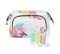 Foiosoh Trousse de maquillage légère pour femme Motif chien et abeille, Flamant rose mignon blanc et bleu, 1 size, Dessin animé