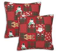 FOISIIAEA Lot de 2 housses de coussin décoratives douces à motif de bonhomme de neige et de Père Noël, 45,7 x 45,7 cm, motif écossais Sherpa rouge moderne pour décoration d'intérieur pour canapé, lit,