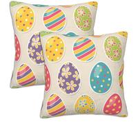 FOISIIAEA Lot de 2 housses de coussin décoratives pour salon, chambre à coucher, canapé - Motif œufs de Pâques colorés - 45,7 x 45,7 cm