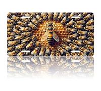 FOISIIAEA - Plaque d'immatriculation de la reine des abeilles dans une ruche, plaque d'immatriculation réaliste pour décoration de voiture, plaque d'immatriculation fantaisie en aluminium pour homme