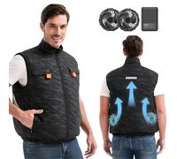 Foiueyga Gilet de refroidissement électrique 12 V avec batterie et 2 ventilateurs, veste rafraîchissante réfléchissante pour adultes, été, activités de plein air et travail, Noir , M