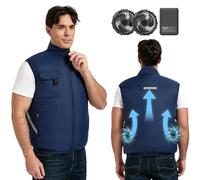 Foiueyga Gilet de refroidissement électrique 12 V avec batterie et 2 ventilateurs, veste rafraîchissante réfléchissante pour adultes, été, activités de plein air et travail, bleu, L