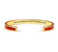 Fokayo Bracelet Mantra « This Too Shall Pass », Bracelet Jonc Hypoallergénique en Acier Inoxydable Gravé, Message Caché Drôle - Bijou Inspirant - Cadeau (Red)