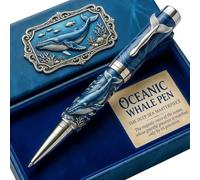 Fokayo Stylo « Requin, prédateur suprême » - Stylo robuste « Gardien de l'océan » avec gravures de vagues en 3D et détails argentés - Cadeau original sur le thème marin pour les collectionneurs (#E)
