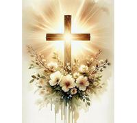 Fokenzary Kit d'Art et Artisanat de Diamants pour Adultes, Débutants, Peinture avec Crucifixe 5D Chrétien, 1 Pièce, pour Salon, Chambre, Art Mural (30 x 40 cm)