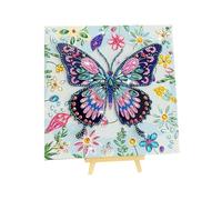 Fokenzary Peinture au diamant pour enfants 5D Papillon 1 pièce - Kit de loisirs créatifs pour filles ou garçons avec toile en bois et chevalet - Décoration de la maison (40 * 40 cm)