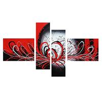 Fokenzary Peinture lhuile peinte la main de Morden Style Abstrait motif fleuri explosive sur toile tendue et encadr eacute e Toile Black/Red 16x20inx2pcs,10x32inx2pcs