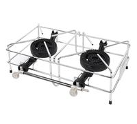 FOKER Mod. Europa Réchaud à Gaz 2 Feux en Fonte avec Thermocouple - Plaque de Cuisson Portable Extérieur/Camping, Propane et Butane, 4.0 kW, Pieds Antidérapants (Art. F03055F)