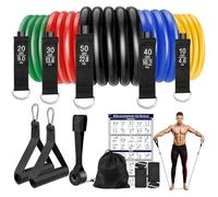 Fokky Elastique Musculation, Lot de 5 Bandes de résistance, 5 Niveaux de résistance, avec ancrage de Porte, poignées, Sangles de Cheville, idéales pour Le Yoga, Le Pilates, Le renforcement Musculaire