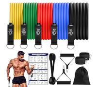 Fokky Kit Elastique Musculation avec 5 Niveaux Bande Élastique Musculation,Elastique Sport avec Grandes Poignées, Sangles de Cheville, Idéales pour Le Yoga, Le Pilates