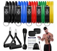 Fokky Kit Elastique Musculation avec 5 Niveaux Bande Élastique Musculation,Elastique Sport avec Grandes Poignées, Sangles de Cheville, Idéales pour Le Yoga, Le Pilates