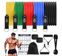 Fokky Kit Elastique Musculation avec 5 Niveaux Bande Élastique Musculation,Elastique Sport avec Grandes Poignées, Sangles de Cheville, Idéales pour Le Yoga, Le Pilates