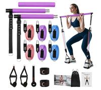Fokky Kit Elastique Musculation, Barre de Pilates Amovible avec 6 Bande de Resistance Musculation 20-180 LBS, Kit Pilates Maison avec Ancrage de Porte pour Yoga, Fitness, Squat, Workout