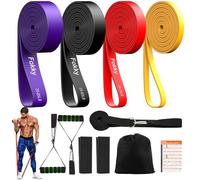 Fokky Lot de 4 Bande Elastique Musculation, Élastique Musculation avec Ancrage de Porte, Poignées, Housse de Protection, Sac de Transport, Elastique Sport pour Stretching/Powerlifting/Fitness