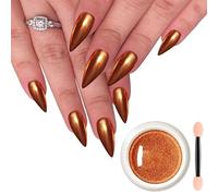 Fokostar Cuivre poudre chrome ongle Effet miroir métallique Poudre de paillettes orange rouge pour ongles en gel Poudre Pigmentaire Manucure Décorations 0.3g avec Outil