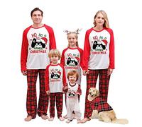 FOKPLEA Pyjama de Noël assorti pour la famille - Pyjama en coton mélangé rouge et blanc - Pantalon à carreaux - Ensembles de pyjamas de Noël assortis, Blanc #20, XXL