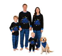 FOKPLEA Pyjama familial assorti de Noël bleu à carreaux pour la famille, Bleu #12, S