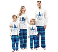 FOKPLEA Pyjama familial assorti de Noël bleu à carreaux pour la famille, Bleu #15, S