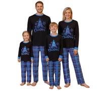 FOKPLEA Pyjama familial assorti de Noël bleu à carreaux pour la famille, Bleu #4., S
