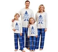 FOKPLEA Pyjama familial assorti de Noël bleu à carreaux pour la famille, Bleu #7., S