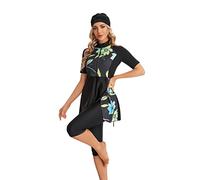 FOKULUNDA 3Pcs Rash Guard Burkini Swimsuits for Women Modest Islamic Swimwear Short Sleeve Bathing Suit(6XL, F1)