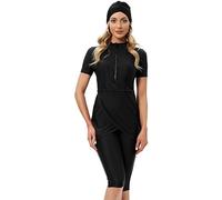 FOKULUNDA 3Pcs Rash Guard Burkini Swimsuits for Women Modest Islamic Swimwear Short Sleeve Bathing Suit(S, F8)