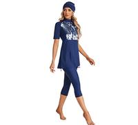 FOKULUNDA 3Pcs Rash Guard Burkini Swimsuits for Women Modest Islamic Swimwear Short Sleeve Bathing Suit(L, F3)