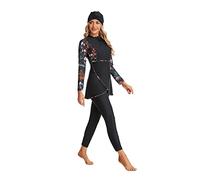 FOKULUNDA Maillots de Bain Mode pour Femme Tête de Couverture de Style Hijab Mouvement Maillot de Bain à Manches Longues Burkini Islamique 3pcs Swimsuits(XXL, FS3)