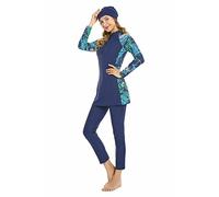 FOKULUNDA Maillots de Bain Mode pour Femme Tête de Couverture de Style Hijab Mouvement Maillot de Bain à Manches Longues Burkini Islamique 3pcs Swimsuits(XL, FS9)