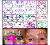 FOLANDO Lot de 16 pochoirs réutilisables pour peinture du visage, fleurs, animaux, papillon, rhinocéros, tigre pour graffiti, carnaval, fête de Noël, 20 x 12 cm (16 x B50)