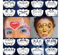 FOLANDO Lot de 16 pochoirs réutilisables pour peinture faciale - Motif animal, fée et papillon - Pour graffiti, carnaval, Noël, fête d'anniversaire - 20 x 12 cm (XA25)