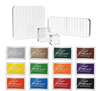 FOLANVOFF Lot de 12 tampons encreurs et bloc-notes, 12 couleurs de tampon et 4 blocs de tampons pour scrapbooking, album photo, invitation, papier, artisanat, tissu, empreintes digitales