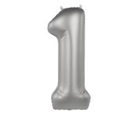 Folat Aluminium Argent Chiffre 1-Moonlight Silver-Satin Gloss-86 cm-Ballon de décoration de fête d'enfants, anniversaires, pouvant être rempli d'hélium, 10471