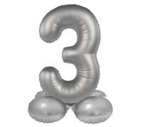Folat 10533 Ballon Aluminium Argent avec base Chiffre 3 - Moonlight Silver - Satin Gloss - 72 cm - Ballon de décoration de fête pour anniversaires d'enfants, anniversaires, pas besoin d'hélium