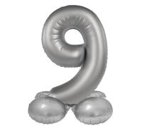 Folat 10599 Ballon Aluminium Argent avec base Chiffre 9 - Moonlight Silver - Satin Gloss - 41 cm - Ballon de décoration de fête pour anniversaires d'enfants, anniversaires, pas besoin d'hélium