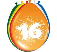 Folat-16th 16th Birthday Ballons 16 Ans 30cm-8 pièces, 08216, Multicolore