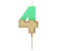 Folat 18864 Bougie Retro Chiffre 4 Vert, 5 centimeters