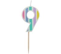 Folat 18959 Bougie Pastel Chiffre 9 Multicolore, Numéro, 5 centimeters