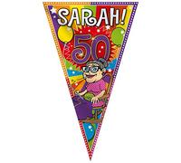 Folat-22480 Super Mega Drapeau de Fête Qui Craque Sarah 50 Ans 100x150 cm, 22480, Multicolore