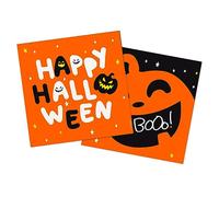 Folat 23868 Serviettes 'Happy Halloween - Halloween BoOo! - 33 x 33 cm - 20 pièces - Décorations de fête d'Halloween, Hantée Decorations, Soirée à Thème Squelette, Fantôme Citrouille, La Sorcière