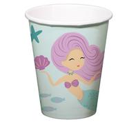 Folat 23926 Décoration d'anniversaire Sirène Bleue avec paillettes Irisé - Gobelets - Mermaid Magic - 250 ml - 8 pièces - Vaisselle de fête Sirène Fille Princesse Mer Fête